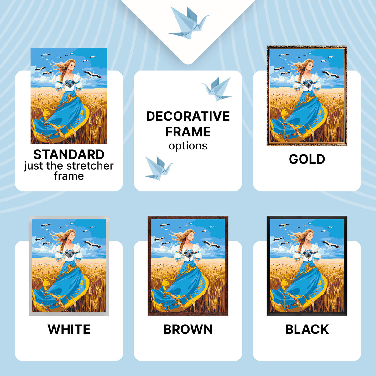 Malen nach Zahlen auf Keilrahmen 40×50 cm – Mädchen im blau-gelben Kleid – Landschaft/Menschen – LW 32580