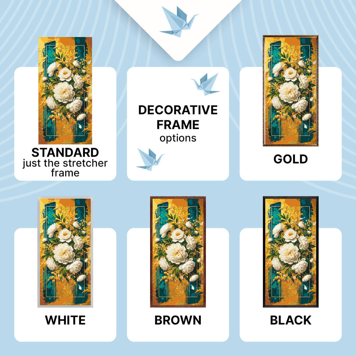 Malen nach Zahlen auf Keilrahmen 40×80 cm – Strahlende Blumen mit Metallicfarben – Blumen – LW 5110