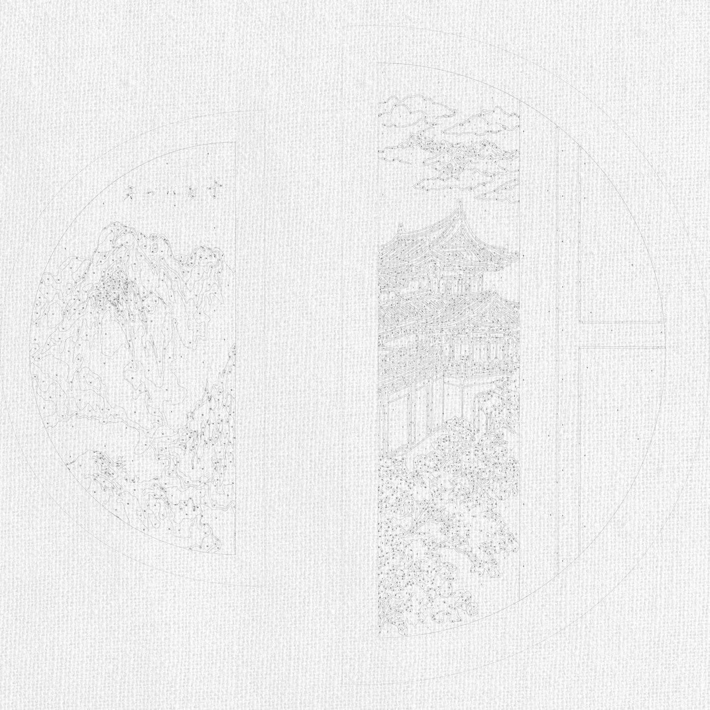Malen nach Zahlen auf Keilrahmen 70×70 cm – Japanischer Geist (Halbkreise) mit Metallicfarben OSR 1004