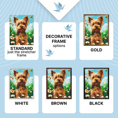 Malen nach Zahlen auf Keilrahmen 40×50 cm – Yorkshire Terrier – Blumen/Tiere – LW 30470
