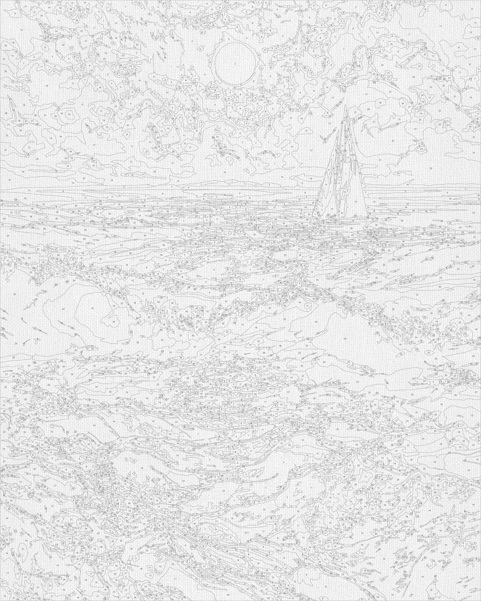Malen nach Zahlen auf Keilrahmen 40×50 cm – Landschaft - Segelboot im Morgengrauen mit Metallicfarben LW 30610-01