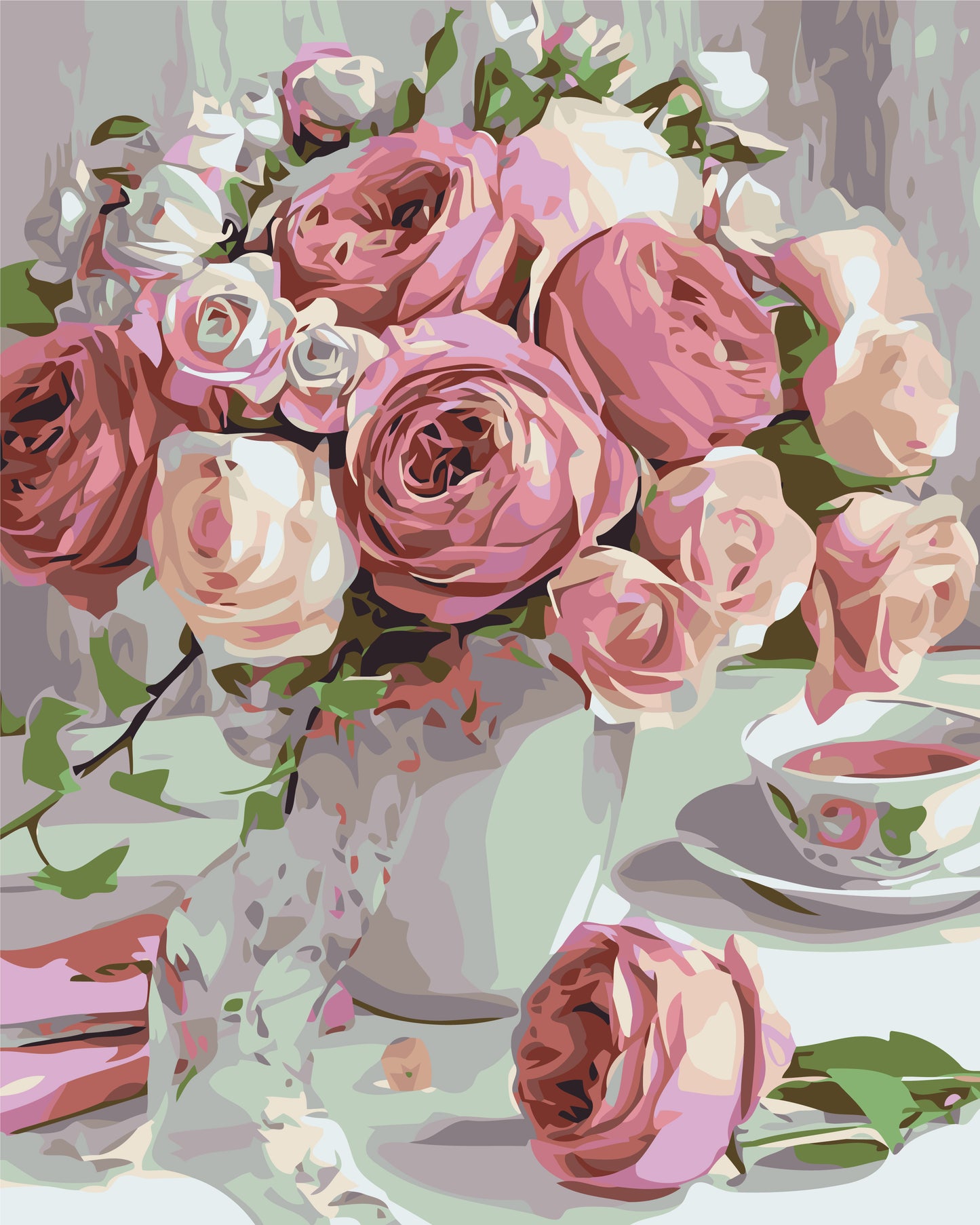 Malen nach Zahlen auf Keilrahmen 40×50 cm – Rosa Pfingstrosen. Blumen LW 3069