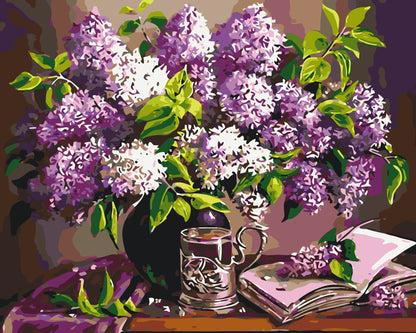 Malen nach Zahlen auf Keilrahmen 40×50 cm – Fliederstrauß – Stillleben/Blumen – LW 3075