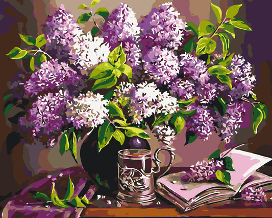 Malen nach Zahlen auf Keilrahmen 40×50 cm – Fliederstrauß – Stillleben/Blumen – LW 3075