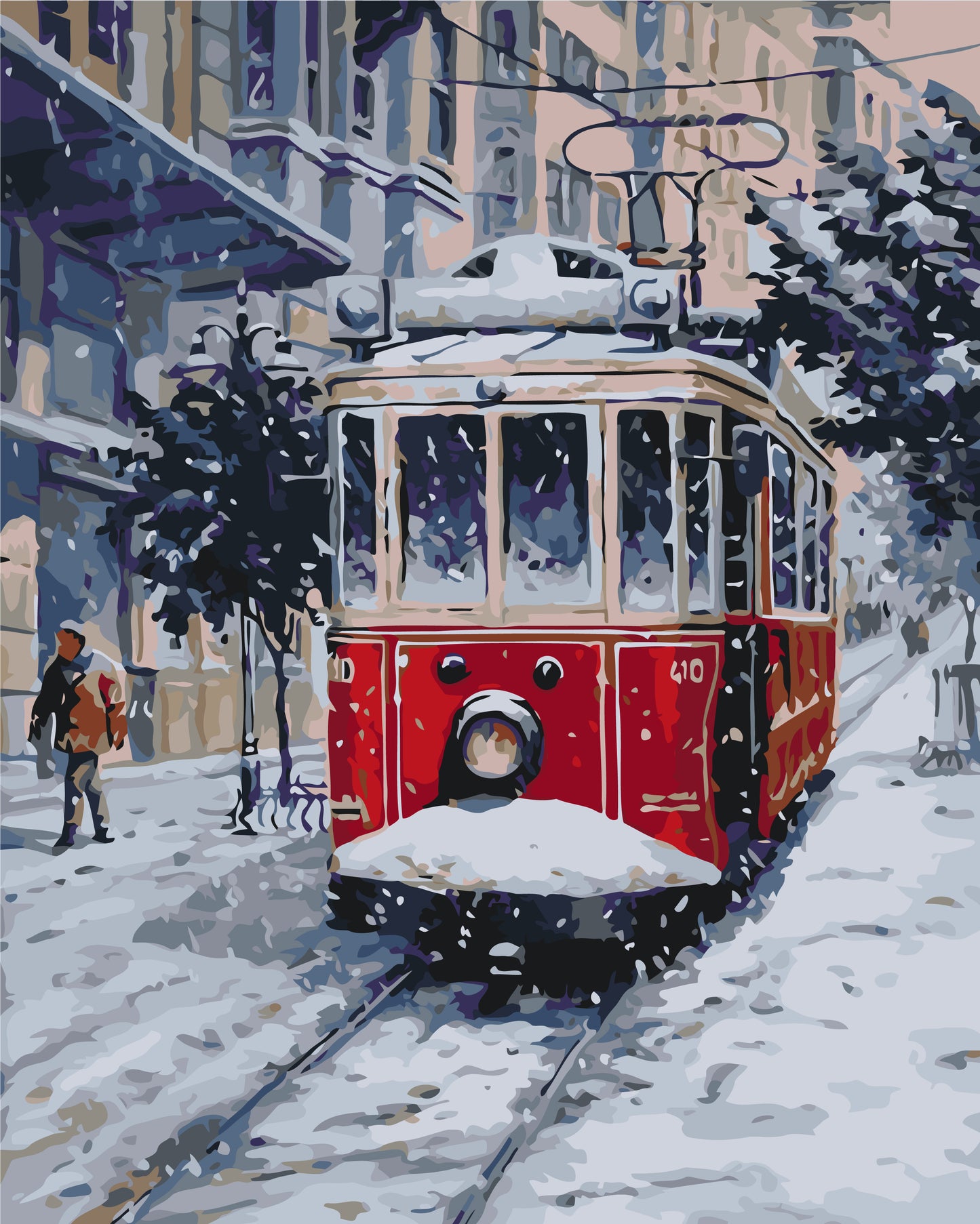 Malen nach Zahlen auf Keilrahmen 40×50 cm – Alte rote Straßenbahn – Landschaft – LW 3088
