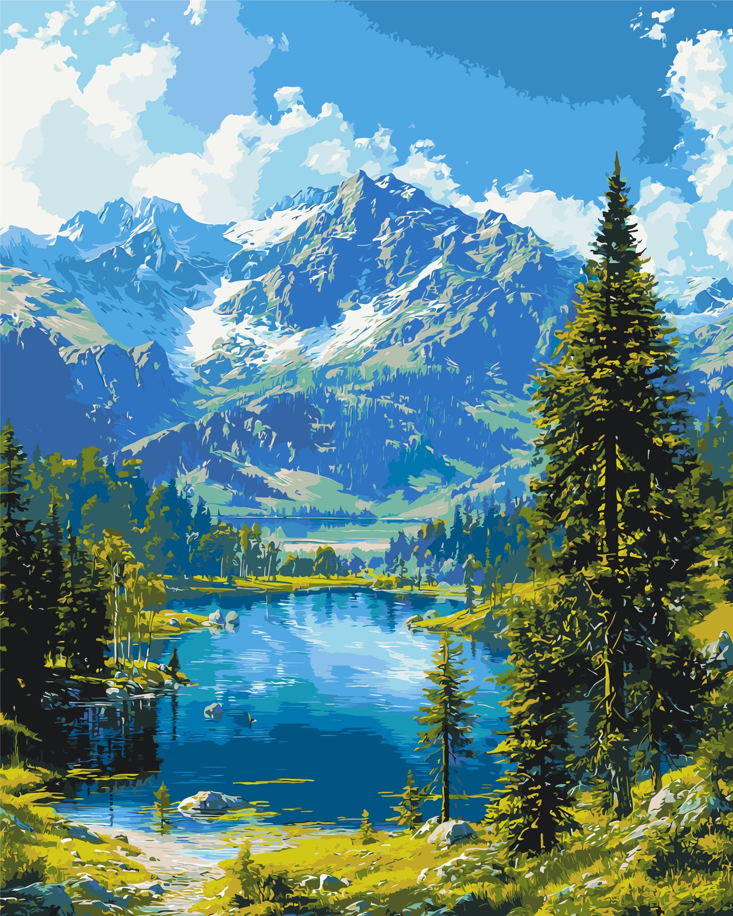 Malen nach Zahlen auf Keilrahmen 40×50 cm – Landschaft – Bergidylle LW 30990
