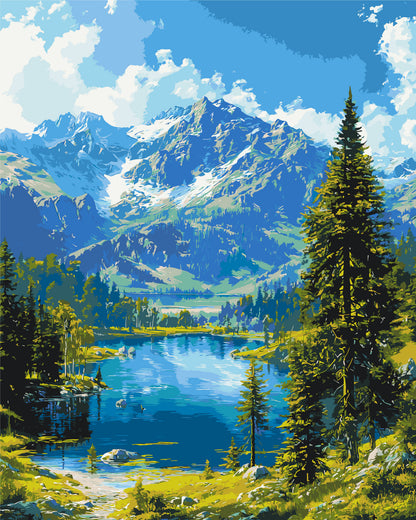 Malen nach Zahlen auf Keilrahmen 40×50 cm – Landschaft – Bergidylle LW 30990