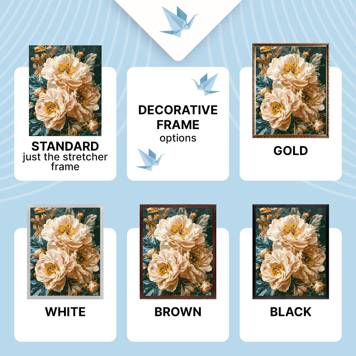 Malen nach Zahlen auf Keilrahmen 40×50 cm – Beige Pfingstrosen mit Metallicfarben – Blumen – LW 3159-01