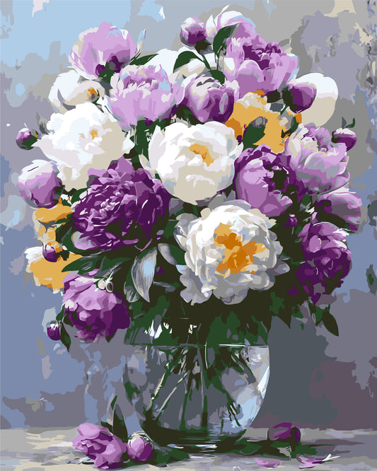 Malen nach Zahlen auf Keilrahmen 40×50 cm – Blumen - Pfingstrosen in der Vase LW 3167-01
