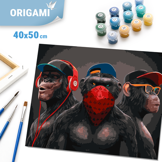Paint by Numbers on a 40x50 cm frame - Three Monkeys - Animals - LW 3198