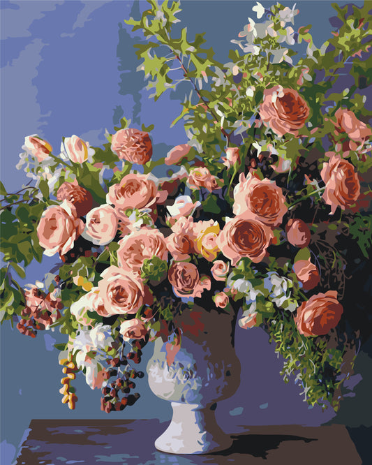 Malen nach Zahlen auf Keilrahmen 40×50 cm – Pfingstrosenstrauß in der Vase LW 3239