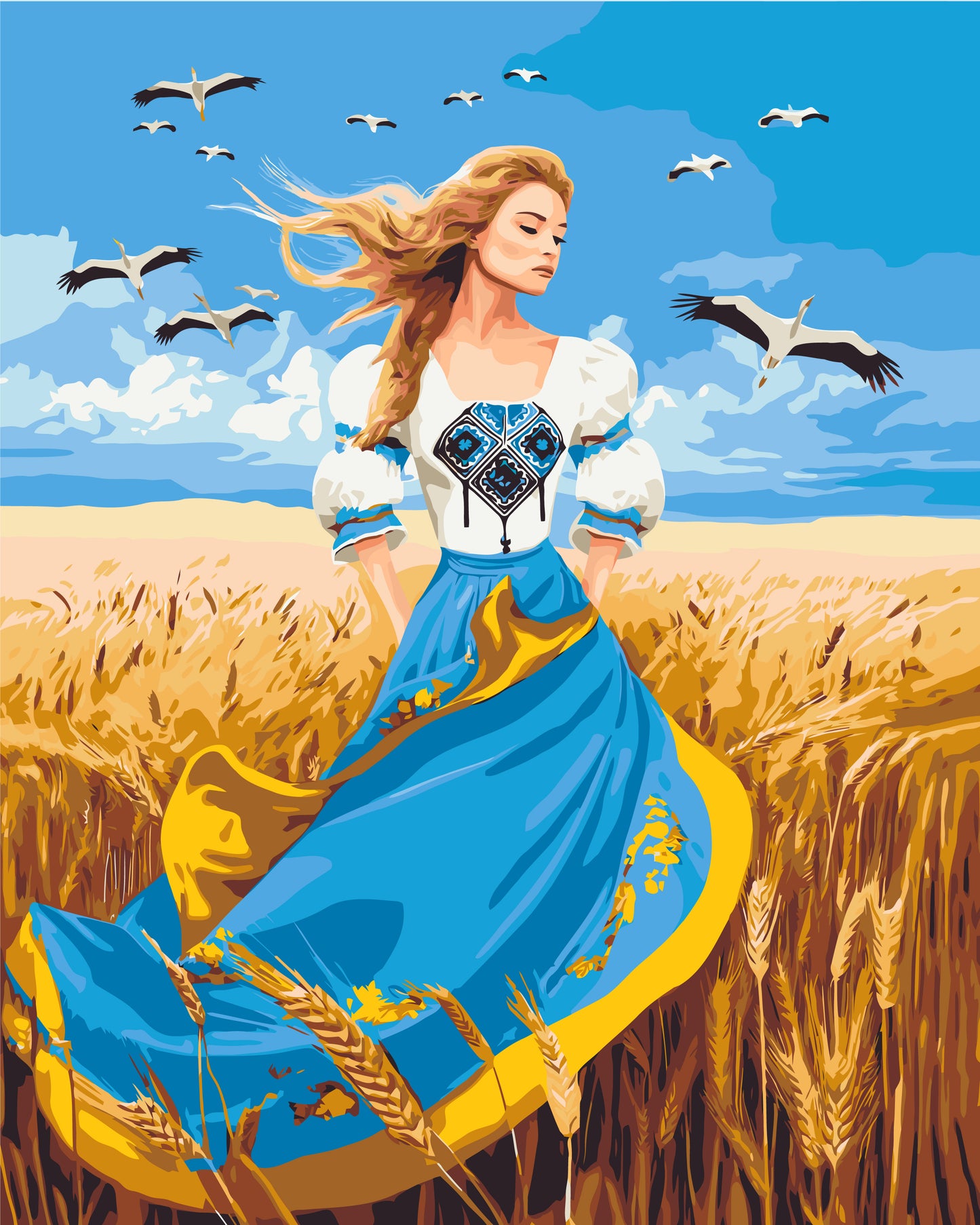 Malen nach Zahlen auf Keilrahmen 40×50 cm – Mädchen im blau-gelben Kleid – Menschen – LW 32580
