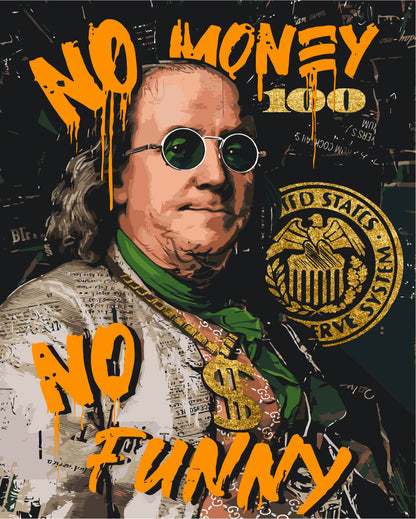 Malen nach Zahlen auf Keilrahmen 40×50 cm – Franklin. No money no funny – Menschen mit Metallicfarben – LW 3284