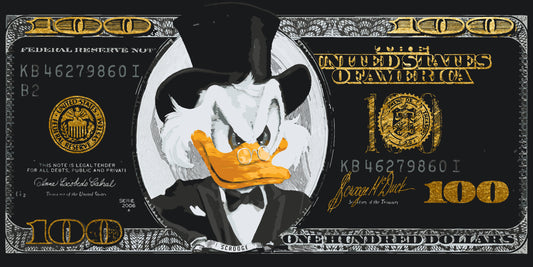 Malen nach Zahlen auf Keilrahmen 40×80 cm – Onkel Dagobert. Schwarzer Dollar mit Metallicfarben (Gold) LW 3287