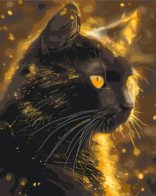 Malen nach Zahlen auf Keilrahmen 40×50 cm – Schwarze Katze. Tiere mit Metallicfarben LW 3301