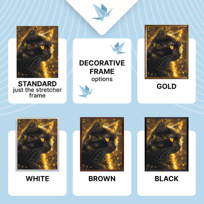 Malen nach Zahlen auf Keilrahmen 40×50 cm – Schwarze Katze mit Metallicfarben – Tiere – LW 3301