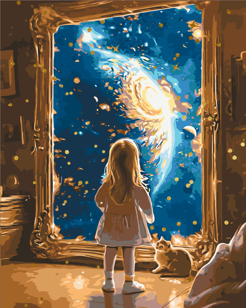Malen nach Zahlen auf Keilrahmen 40×50 cm – Portal ins Weltall – Weltraum/Menschen/Tiere/Landschaft – LW 3306