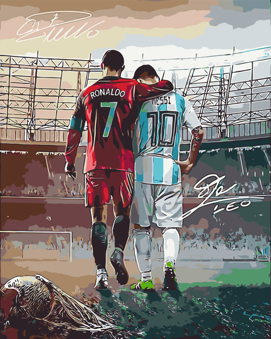 Malowanie po numerach 40x50 portret – Ronaldo i Messi, dwie legendy LW 3322