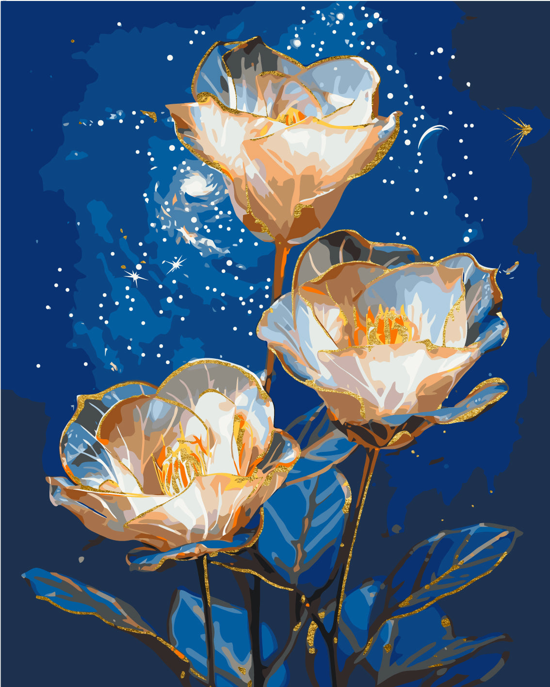 Malen nach Zahlen auf Keilrahmen 40×50 cm – Blumen Kosmische Alstroemerien mit Metallicfarben LW 3337