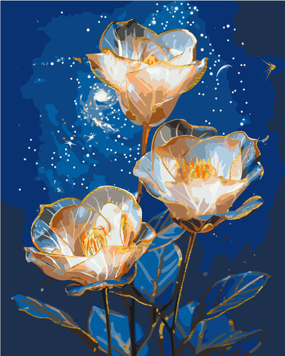 Malen nach Zahlen auf Keilrahmen 40×50 cm – Blumen Kosmische Alstroemerien mit Metallicfarben LW 3337