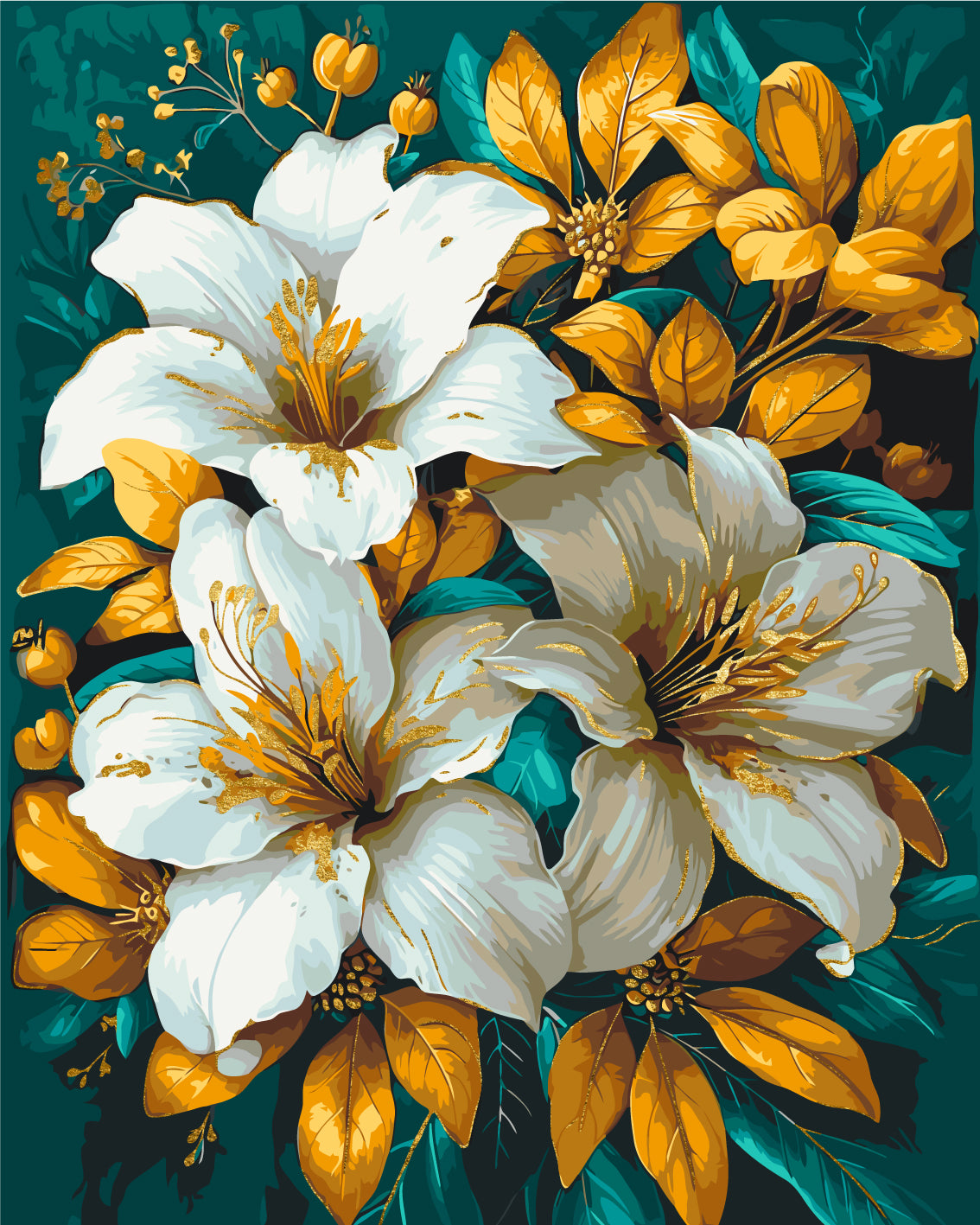 Malen nach Zahlen auf Keilrahmen 40×50 cm – Blumen mit Metallicfarben LW 3338