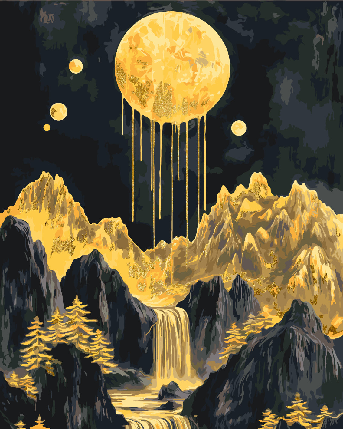 Malen nach Zahlen auf Keilrahmen 40×50 cm – Goldener Abend – Landschaft mit Metallicfarben – LW 3427