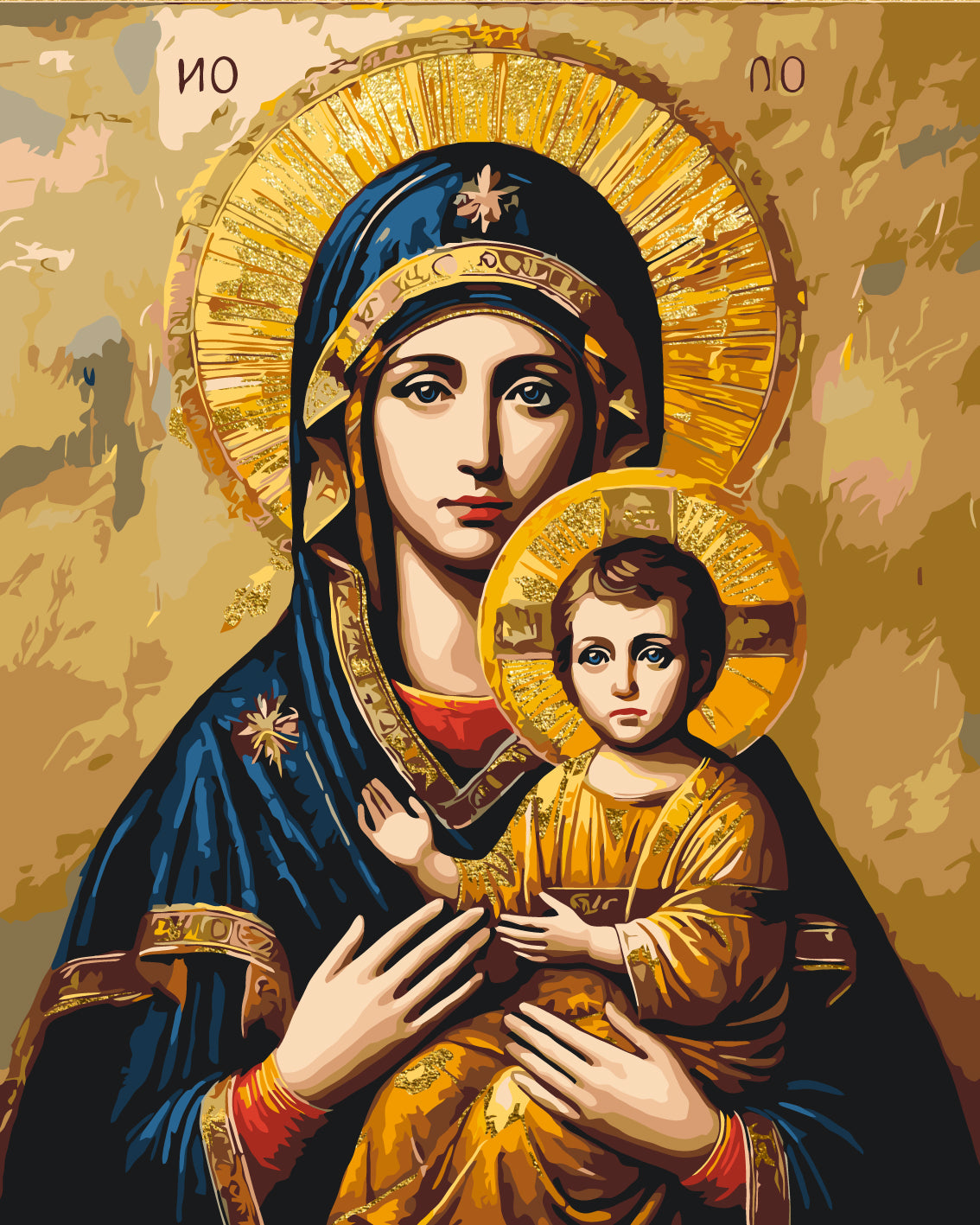 Malen nach Zahlen auf Keilrahmen 40×50 cm – Religion. Ikone der Gottesmutter mit Metallicfarben LW 3431