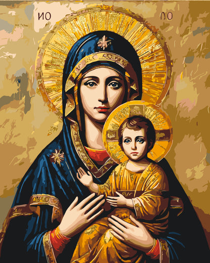 Malen nach Zahlen auf Keilrahmen 40×50 cm – Religion. Ikone der Gottesmutter mit Metallicfarben LW 3431