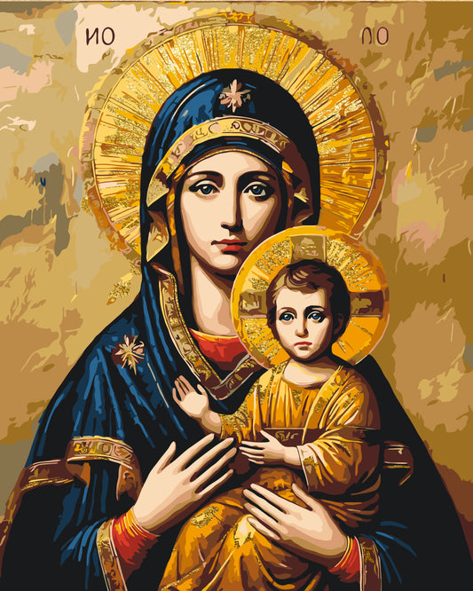 Malen nach Zahlen auf Keilrahmen 40×50 cm – Religion. Ikone der Gottesmutter mit Metallicfarben LW 3431