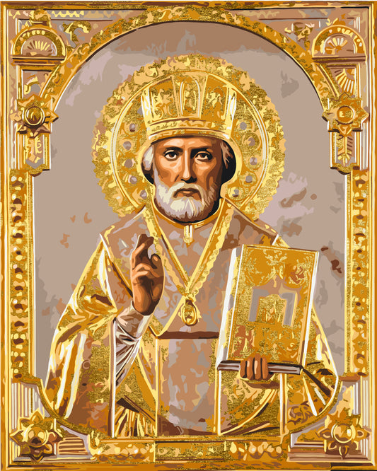 Malen nach Zahlen auf Keilrahmen 40×50 cm – Religion. Heiliger Nikolaus mit Metallicfarben LW 3432