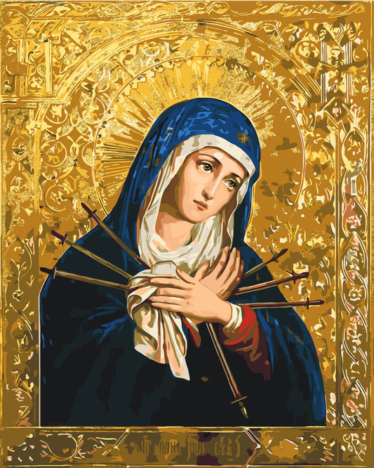 Malen nach Zahlen auf Keilrahmen 40×50 cm – Religion. Ikone der Gottesmutter „Erweichung der bösen Herzen“ mit Metallicfarben LW 3434