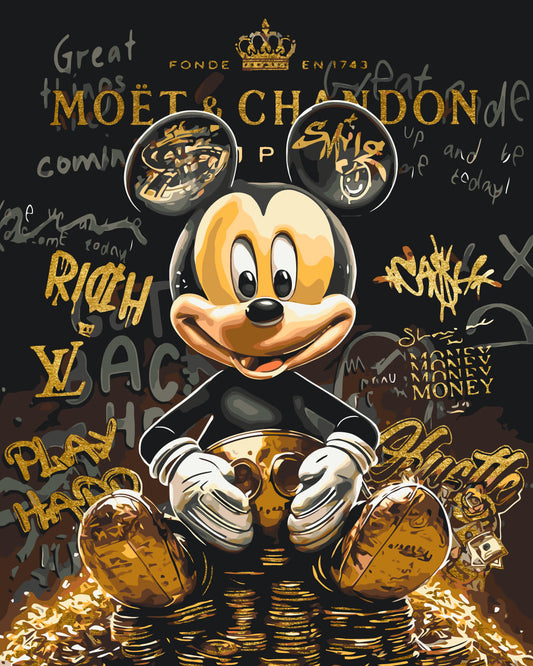Malen nach Zahlen auf Keilrahmen 40×50 cm – Mickey Mouse mit Metallicfarben LW 3493