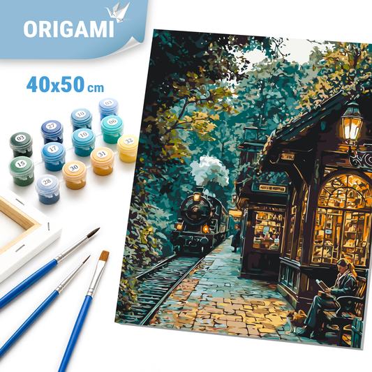 Malen nach Zahlen auf Keilrahmen 40×50 cm – Warten auf den Zug LW 3494