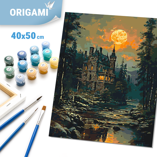 Malen nach Zahlen auf Keilrahmen 40×50 cm – Geheimnisvolles Schloss – Landschaft – LW 3516
