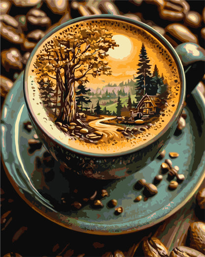 Malen nach Zahlen auf Keilrahmen 40×50 cm – Stillleben. Kaffee mit Waldduft LW 3541
