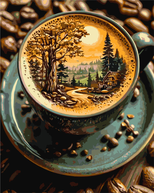 Malen nach Zahlen auf Keilrahmen 40×50 cm – Stillleben. Kaffee mit Waldduft LW 3541
