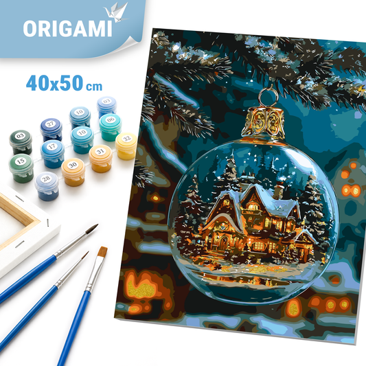 Malen nach Zahlen auf Keilrahmen 40×50 cm – Winter Wärme der Weihnachtsnacht mit Metallicfarben LW 3550