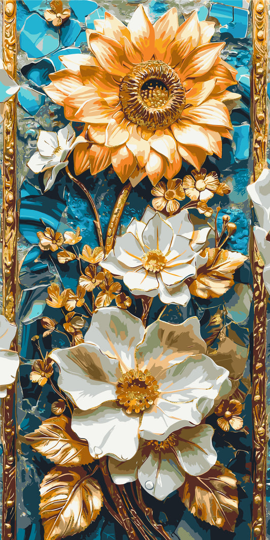 Malen nach Zahlen auf Keilrahmen 40×80 cm – Zarte Blumen – Blumen mit Metallicfarben – LW 5101