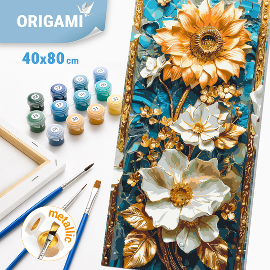 Malen nach Zahlen auf Keilrahmen 40×80 cm – Zarte Blumen – Blumen mit Metallicfarben – LW 5101