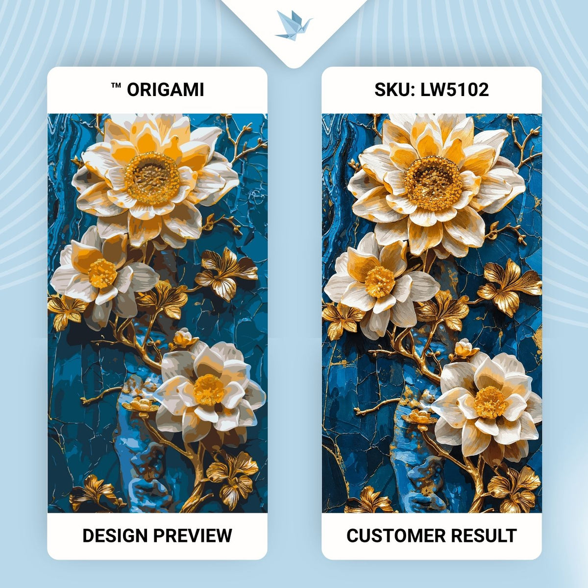 Malen nach Zahlen auf Keilrahmen 40×80 cm – Blumen auf blauem Hintergrund mit Metallicfarben – Blumen – LW 5102