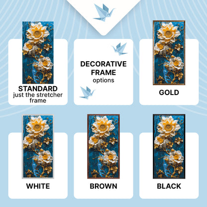 Malen nach Zahlen auf Keilrahmen 40×80 cm – Blumen auf blauem Hintergrund mit Metallicfarben – Blumen – LW 5102