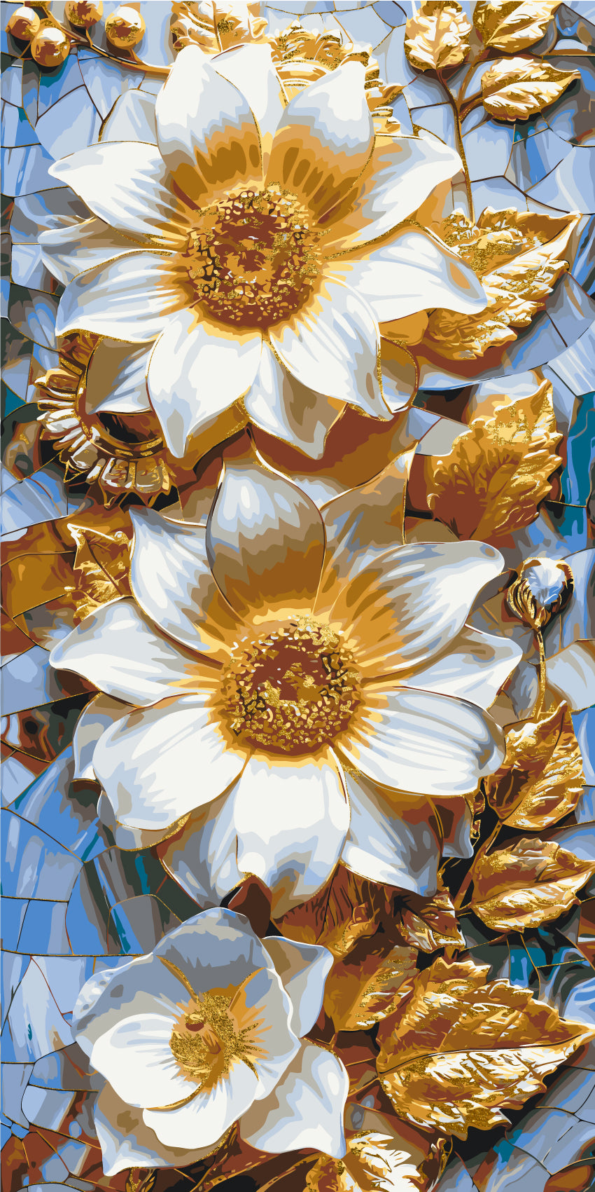 Malen nach Zahlen auf Keilrahmen 40×80 cm – Edle Blumen – Blumen mit Metallicfarben – LW 5103