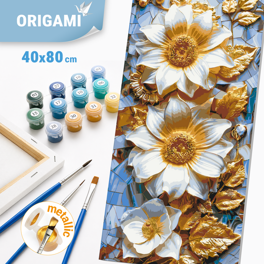 Malen nach Zahlen auf Keilrahmen 40×80 cm – Edle Blumen – Blumen mit Metallicfarben – LW 5103