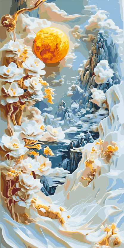 Malen nach Zahlen auf Keilrahmen 40×80 cm – Abstraktion: Bergblumen – Blumen/Landschaft – LW 5104