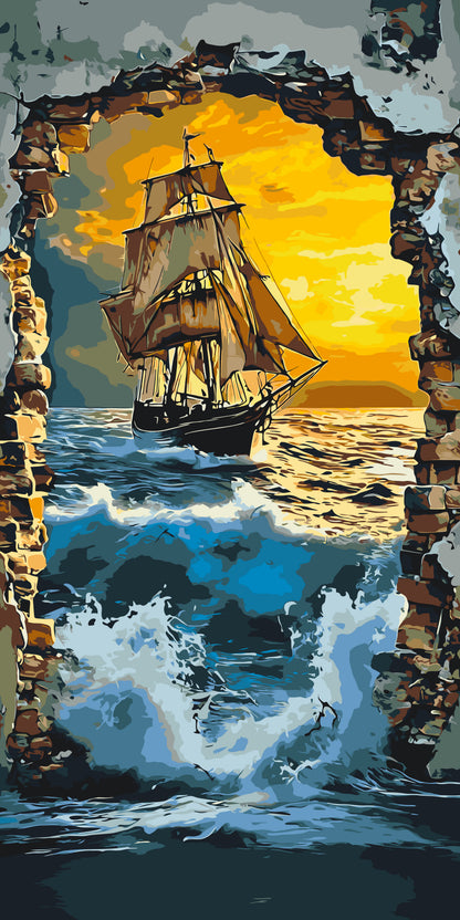 Malen nach Zahlen auf Keilrahmen 40×80 cm – Schiff auf dem Meer – Landschaft – LW 5119