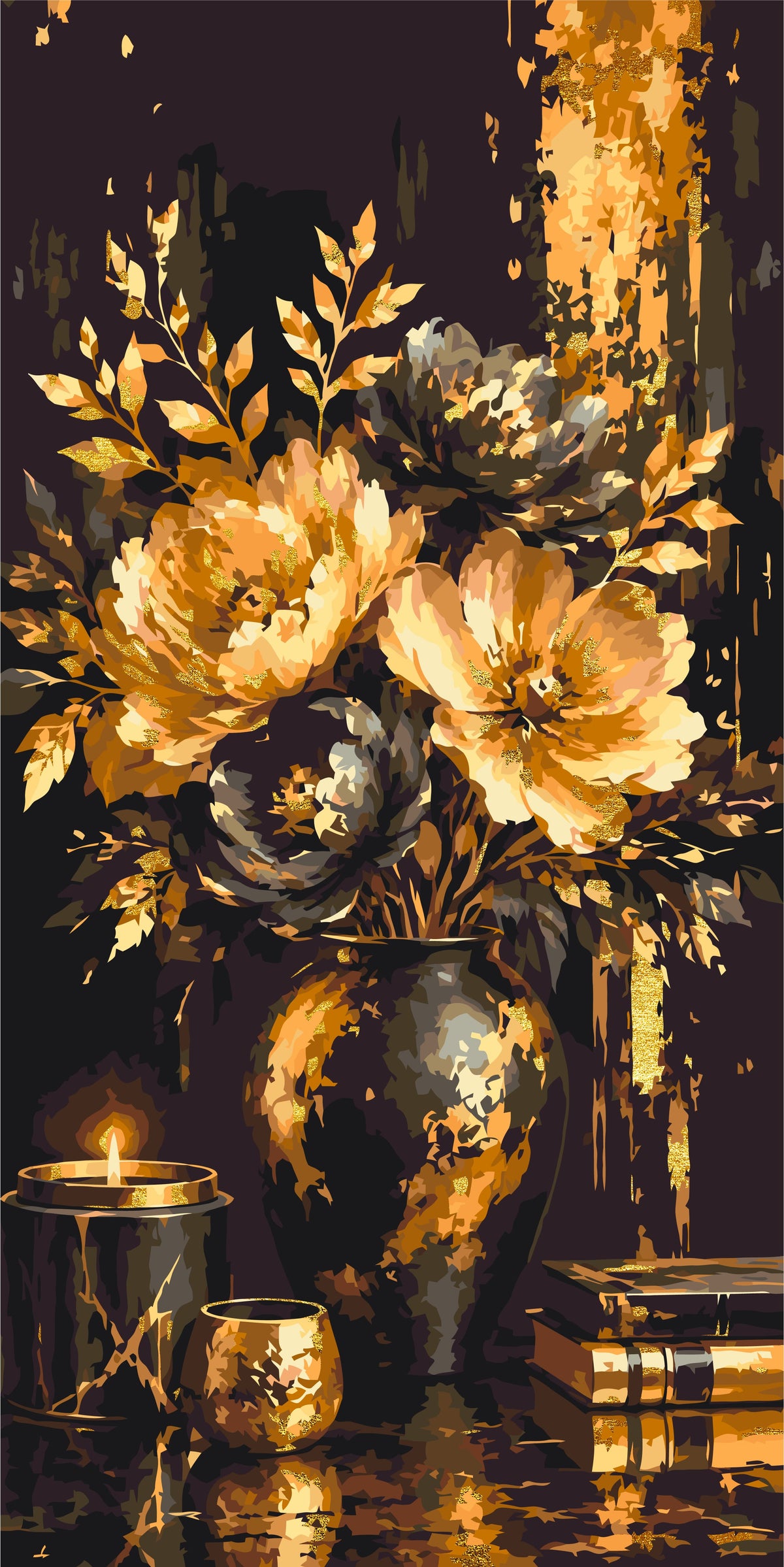 Žiara nežných pivónií – maľovanie podľa čísel 40×80 cm