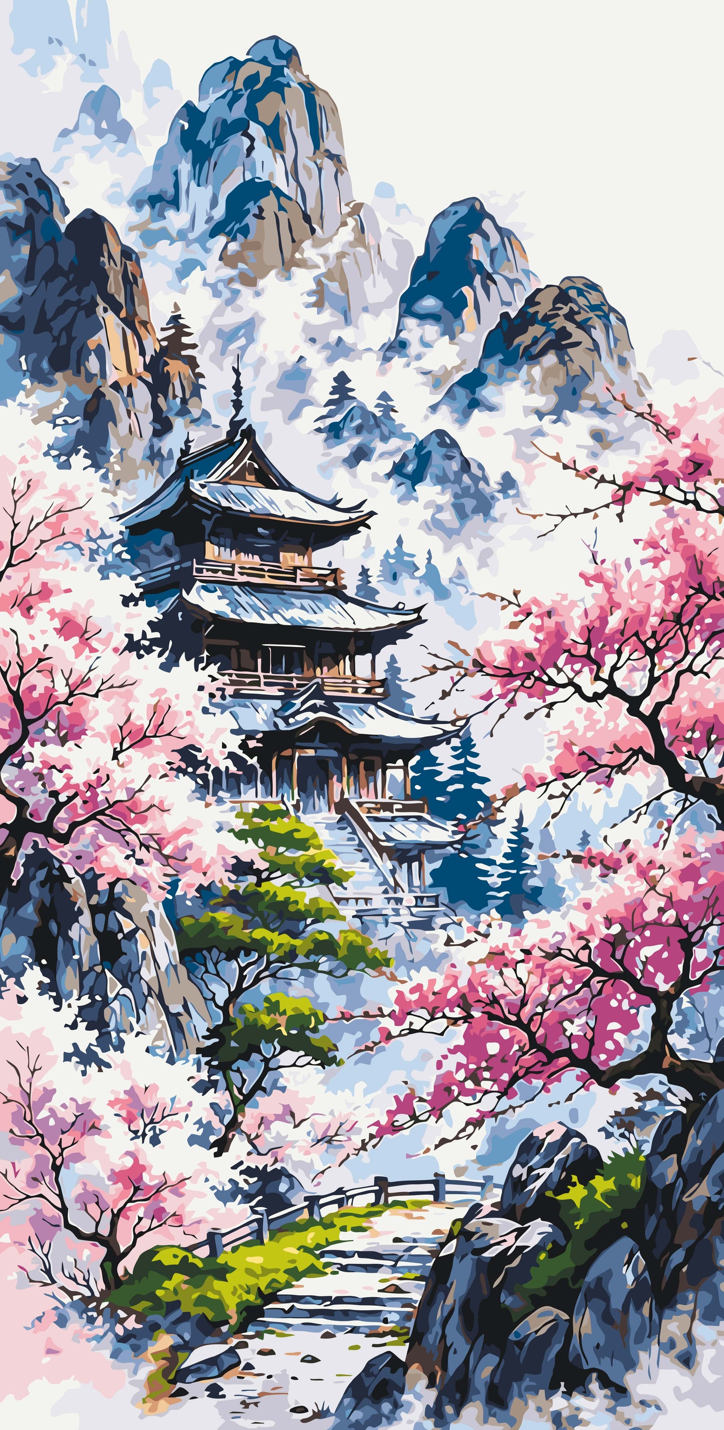 Malen nach Zahlen auf Keilrahmen 40×80 cm – Harmonie des Ostens – Landschaft – LW 5138
