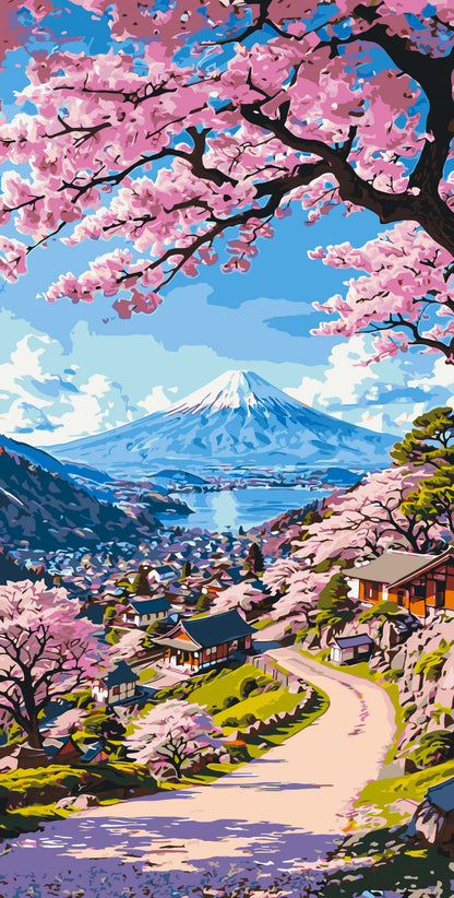 Malen nach Zahlen auf Keilrahmen 40×80 cm – Schönheit der japanischen Kirschblüte – Landschaft – LW 5141