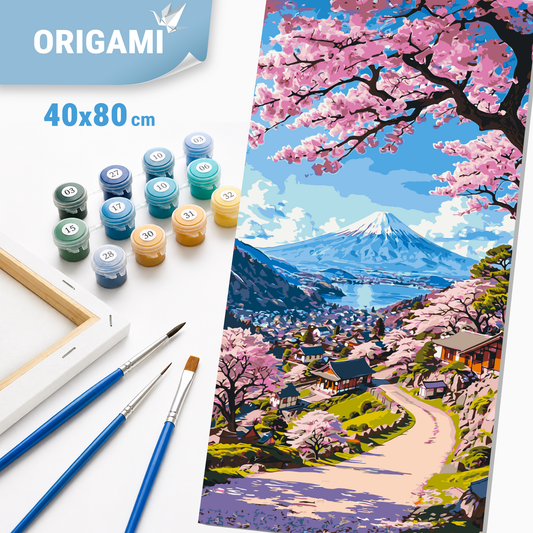 Malen nach Zahlen auf Keilrahmen 40×80 cm – Schönheit der japanischen Kirschblüte – Landschaft – LW 5141