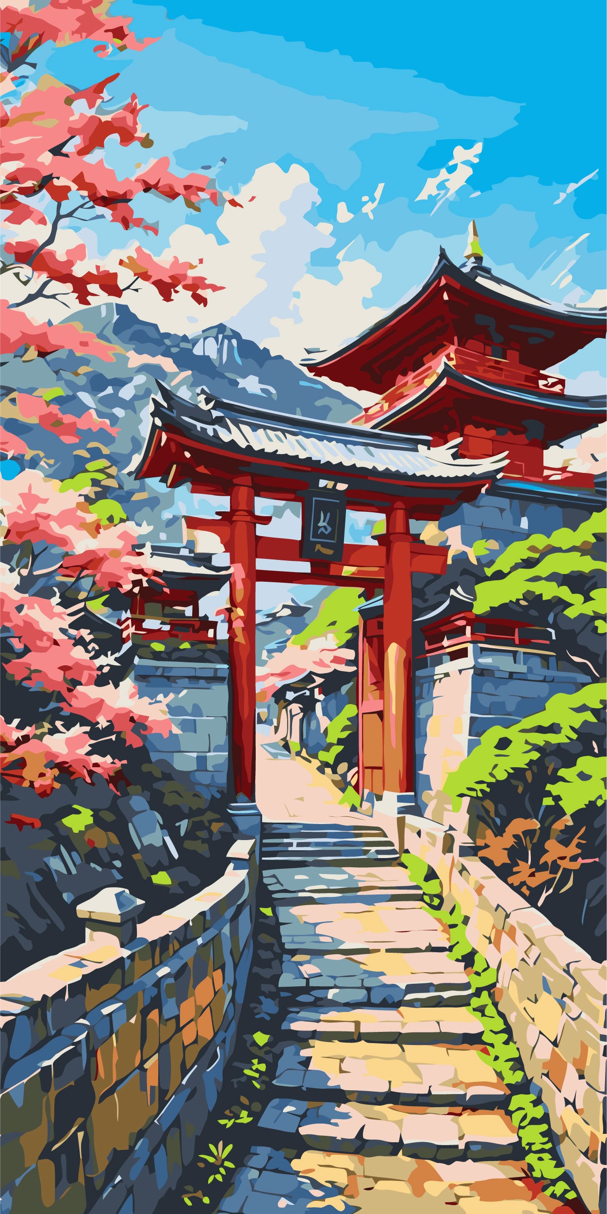 Malen nach Zahlen auf Keilrahmen 40×80 cm – Japanischer Frühling – Landschaft – LW 5148